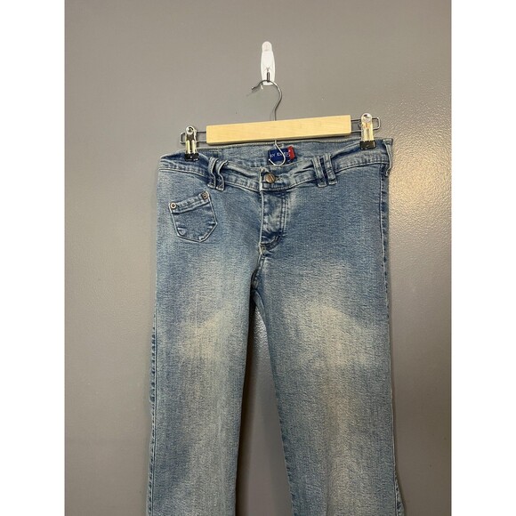 By Deep Jeans Womens 5 Blue Light Wash Low Rise Stretch Bootcut Y2K Style - Picture 1 of 9